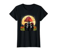 Witch Black Cats and Mushroom Funny Cat Halloween Costume Camiseta gráfica económica, Mujer, Negro, XS