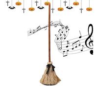 Witch Broom, 109 cm Animated Floating Dancing Broom with Spooky Sounds, Halloween Prop Decor for Party, Haunted House, Outdoor Yard, Porch, Fireplace and Seasonal Display