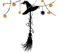 Witch Broom Hanging Sign - Halloween Spooky Door Decoration, Holiday Prop