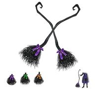 Witch Broom with 3 Colorful Ribbon, Halloween Witch Broom, for Halloween decotations Cosplay Supplies Costume Party Prop (2PCS)