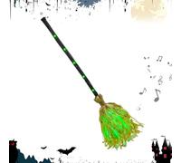Witch Broomstick - Spooky Halloween Prop, Sound and Light Decoration, Ornament aterrador, Accesorio de vacaciones espeluznante | Moving Halloween Broom Haunted Características para la puerta