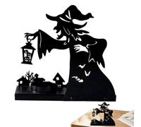 Witch Candlestick - Bruja Lantern Candlestick Adornos, lámpara de bruja, decoración de Halloween, portavelas de hierro vintage con efecto de sombra, adorno espeluznante de Halloween, brujas, lámpara