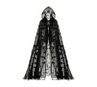 Witch Cape - Hooded Mesh Bat Print Halloween Costume | Sheer Fabric, 150cm | Double-Layer Net Yarn Cloak, Front Tie Closure Design, Festive Cosplay Robe, For Women Masquerades Carnivals & Stage Shows