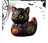 Witch Cat Duck Statue - Resin 7.5x7x6cm | Black Cat Halloween Figurine