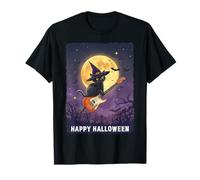 Witch Cat Playing Guitar Cat Halloween Cat Kitten Lover Kids Camiseta