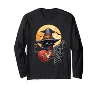 Witch Cat Playing Guitar Cat Halloween Cat Kitten Lover Kids Manga Larga