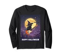 Witch Cat Playing Guitar Cat Halloween Cat Kitten Lover Kids Manga Larga