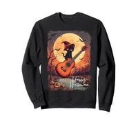 Witch Cat Riding Guitar Cat Halloween Cat Kitten Lover Kids Sudadera