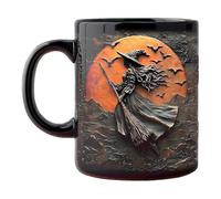 witch coffee mug - 325ml tea cup | ceramic tea cup, funny chickens mug, bat pattern ceremic cups mugs perfect for halloween decor and spooky birthday gift for women men teens kids adults