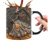 Witch Coffee Mugs, Portable Ceramic Halloween Cups, Gothic Elegant Mug, Adorable Spooky Stylish Coffee Tea Cup Presents for Home Offices Decor, Women Men, 3.74x3.15 inches