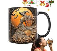Witch Coffee Mugs, Portable Ceramic Halloween Cups, Gothic Elegant Mug, Adorable Spooky Stylish Coffee Tea Cup Presents for Home Offices Decor, Women Men, 3.74x3.15 inches