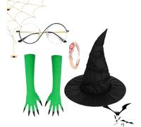 Witch Costume Kit, Halloween Cosplay Dress Up Set for Adults and Teens, Includes Classic Witch Hat and Green Claw Gloves for Party Role-Play Masquerade Carnival Theater Events Haunted Attractions