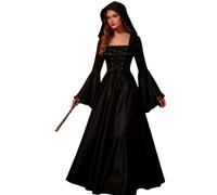 Witch Costume Long Skirt, Gothic Renaissance Dress-Up for Halloween Party, with Elegant Black Witch Dress, for Escape Room Cosplay Event Haunted House Theater Girlfriend Friends 51.97 inches