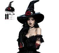 Witch Costume Set - Hat Gloves Choker Earrings, Cosplay Dress Up Kit