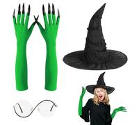 Witch Costume, Witch Outfit Set with Hat and Accessories, Halloween Attire Dress Up Clothes for Cosplay, Festival, Masquerade, Home, Travel, Party Gathering, Themed Events