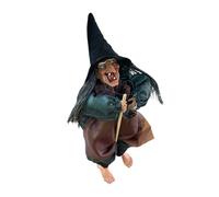 Witch Decoration - Resin, 11.81x3.94in Hanging Witch Decoration Voice-Activated Design | Glowing Eyes and Sound Effect Halloween Prop, Flying Witches Ornament For Porch, Garden, Party