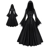 Witch Disfraz - Spandex, 51.97-55.91in Halloween Witch Outfit Gothic Dress Front Lacing | Hooded Design Horror-Inspired Cosplay, Witches Dress For Party Stage Performance, Haunted House, Cosplay Even