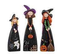 Witch Figurine 3 Pieces - Spooky Fall Farmhouse Wooden Centerpieces
