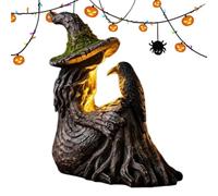 Witch Figurines, Spooky Resin with LED Lights, Raven Halloween Decor 500g