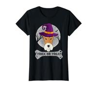 Witch Fox Terrier Trick Or Treat Funny Dog Halloween Costume Camiseta gráfica económica, Mujer, Negro, M