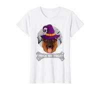 Witch German Shepherd Dog Halloween Funny Trick Or Treat Camiseta gráfica económica, Mujer, Blanco, S