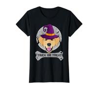Witch Golden Retriever Trick Or Treat Funny Dog Halloween Camiseta gráfica económica, Mujer, Negro, S