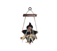 Witch Halloween Hanging Witch, Witch Halloween Decorations Broom Wizard Outdoor Indoor, Hanging Ghost Decorations Welcome Door Sign for Party Deco
