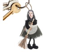 Witch Halloween Tree Ornament - Resin Doll Pendant, Spooky Wall Decor Figurita | Apron With Broom Collectible Miniature Lifelike Features, Haunted Hanging Decor For Home Holiday Display