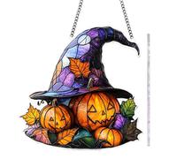 Witch Hat Acrylic Sun Catcher For Window | Stained Glass Wall Art Ornament Halloween Party Decor | 2D Festive Holiday Decoration Seasonal Ornament For Living Room Bedroom Wall Porch Home Themed Ev