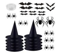 Witch Hat Decor, Black Hanging Witch Hats with 164ft Transparent Cord, Glow-In-The-Dark Stickers Included, Floating Ceiling Decoration for Halloween Parties Home Yard Porch Indoor Outdoor Use