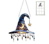 Witch Hat Ornament, 2D Acrylic Halloween Tree Hanging Decor, 7.87x7.87x0.08 Inches Spooky Window and Door Decoration Set for Porch, Fireplace, Garden, Indoor, Outdoor, Car, Patio, Balcony
