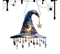 Witch Hat Ornament, Acrylic Halloween Decor, Small Hanging Accessory, Flat 2d Decoration Piece, 7.87x7.87x0.08 pulgadas Spooky Theme Display, Window Porch Fireplace Door Garden Indoor Outdoor Car