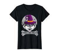 Witch Husky Trick Or Treat Funny Dog Halloween Costume Camiseta gráfica económica, Mujer, Negro, L