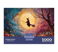Witch Is Flying on Her Broom 1000 Piezas Cartón Rompecabezas Spooky Flying Witch Imposible, Difícil Juego Familiar Puzzle para Niños Pequeños 52x38cm/1000pcs