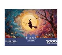 Witch Is Flying on Her Broom 1000 Piezas Cartón Rompecabezas Spooky Flying Witch Imposible, Difícil Juego Creativo Puzzle Juego De Desafío Difícil 38x26cm/1000pcs