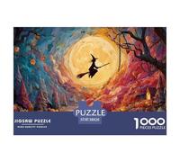 Witch Is Flying on Her Broom 1000 Piezas Cartón Rompecabezas Spooky Flying Witch Liberador De Estrés Juego Familiar Puzzle para Niños Pequeños 38x26cm/1000pcs