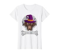 Witch Labrador Retriever Trick Or Treat Funny Dog Halloween Camiseta gráfica económica, Mujer, Blanco, L