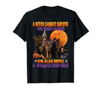 Witch On Wine Ella Necesita un Perro Pastor alemán Halloween Camiseta gráfica económica