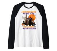 Witch On Wine She A Chesapeake Bay Retriever Halloween Camiseta Manga Raglan