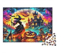 Witch Puzzle Imposible,desafío for Adults Witch Castle & Pumpkins in Vibrant Halloween Scene Entretenimiento Creativo 1000 Piezas Obra De Arte De Juego De para Adultos, Regalos A Partir De 14 Años 70