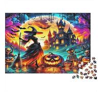 Witch Puzzles Imposible,desafío para Adultos Witch Castle & Pumpkins in Vibrant Halloween Scene Juego Educativo 1000 Piezas Obra De Arte De Juego De para Adultos Y Niños A Partir De 12 Años 52x38cm/1