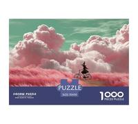 Witch Riding Her Bicycle 1000 Pcs Stabiler Karton Puzzle Pink Fantasy Clouds Stressabbau Familienspiel Puzzles Für Erwachsene Und Kinder 70x50cm/1000pcs
