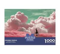 Witch Riding Her Bicycle 1000 Stück Premium-Karton Puzzle Pink Fantasy Clouds Lebendige Bilder Familienspiel Puzzles Als Wohnaccessoires 38x26cm/1000pcs