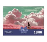 Witch Riding Her Bicycle 1000 Stück Stabiler Karton Puzzle Pink Fantasy Clouds Lebendige Bilder Familienspiel Puzzles Für Erwachsene Und Kinder 52x38cm/1000pcs