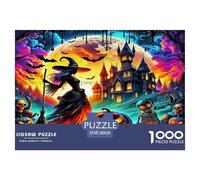 Witch Rompecabezas Imposible,desafío for Adults Witch Castle & Pumpkins in Vibrant Halloween Scene Entretenimiento Creativo 1000 Piezas Obra De Arte De Juego De para Adultos Y Niños Mayores De 12 Año
