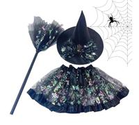 Witch Tutu Costume Set - Halloween Dress Outfit with Accessories | Halloween Witch Tutu Dress Set Measures 15.75 x 15.75 Inches For Parties Costumes Dress Up And Festive Events