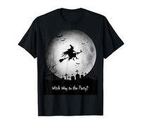 Witch Way to The Party Halloween | Camiseta de Bruja voladora Espeluznante Camiseta