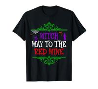 Witch Way To The Red Wine - Bebe Vino para Halloween Divertido Camiseta gráfica económica