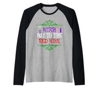 Witch Way To The Red Wine - Bebe Vino para Halloween Divertido Camiseta Manga Raglan