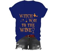 Witch Way to The Wine - Camiseta con cuello en V para mujer y hombre, diseño de bruja de Halloween, Azul Zafiro, S